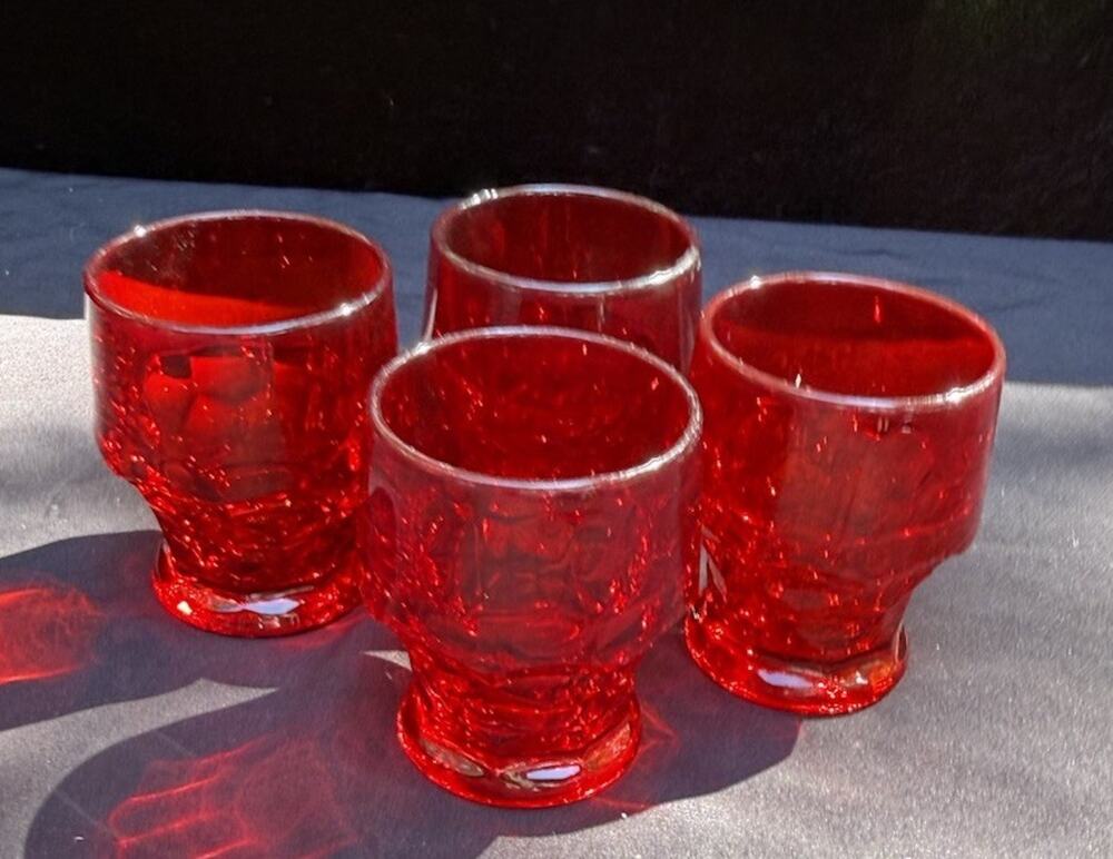 4 Vintage Anchor Hocking Ruby Red Viking Georgian Honeycomb Tumbler Glasses 4”